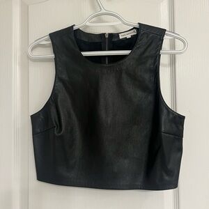 Good American Black Leather Tank Top